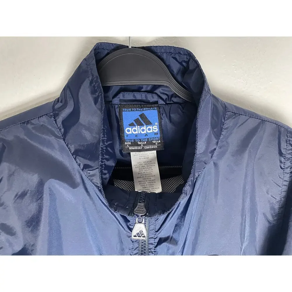 Adidas Men's Blue Windbreaker Jacket Gold Notre Dame Letters/Stripes‎ ND Patch